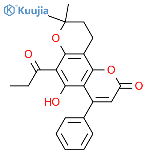 9,10-Dihydro-5-hydroxy-8,8-dimethyl-6-(1-oxopropyl)-4-phenyl-2H,8H-benzo[1,2-b:3,4-b']dipyran-2-one structure