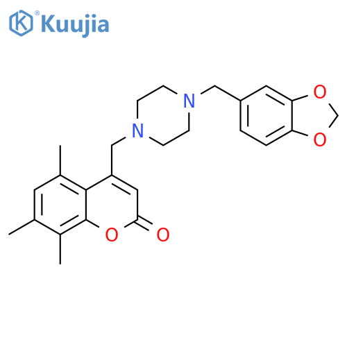 4-({4-(2H-1,3-benzodioxol-5-yl)methylpiperazin-1-yl}methyl)-5,7,8-trimethyl-2H-chromen-2-one structure