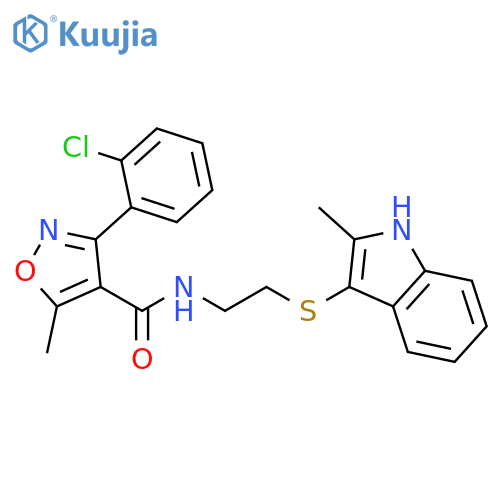3-(2-chlorophenyl)-5-methyl-N-{2-(2-methyl-1H-indol-3-yl)sulfanylethyl}-1,2-oxazole-4-carboxamide structure