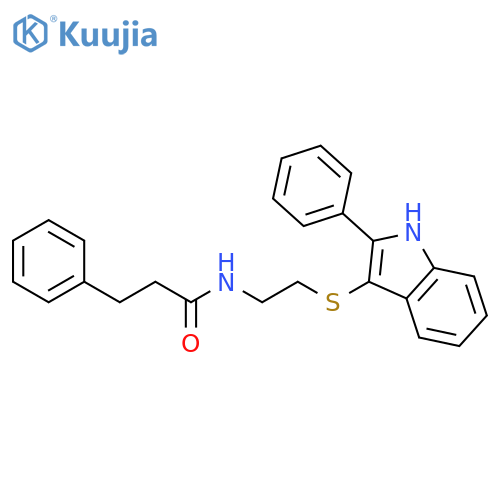 3-phenyl-N-{2-(2-phenyl-1H-indol-3-yl)sulfanylethyl}propanamide structure