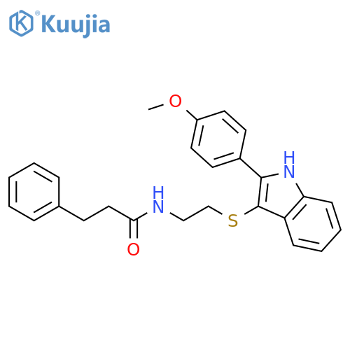 N-(2-{2-(4-methoxyphenyl)-1H-indol-3-ylsulfanyl}ethyl)-3-phenylpropanamide structure