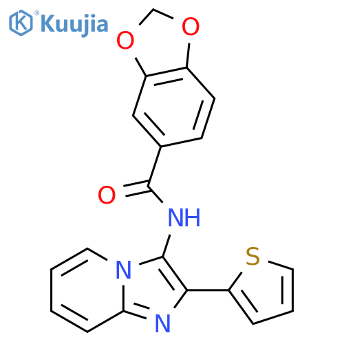 N-[2-(thiophen-2-yl)imidazo[1,2-a]pyridin-3-yl]-2H-1,3-benzodioxole-5-carboxamide structure