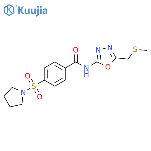 N-{5-(methylsulfanyl)methyl-1,3,4-oxadiazol-2-yl}-4-(pyrrolidine-1-sulfonyl)benzamide structure
