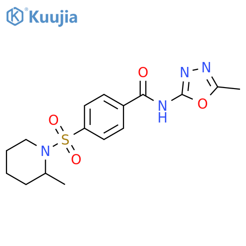 N-(5-methyl-1,3,4-oxadiazol-2-yl)-4-(2-methylpiperidin-1-yl)sulfonylbenzamide structure