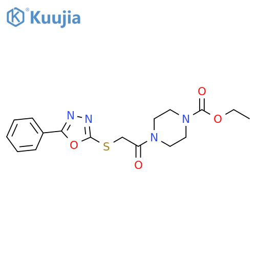 ethyl 4-{2-(5-phenyl-1,3,4-oxadiazol-2-yl)sulfanylacetyl}piperazine-1-carboxylate structure