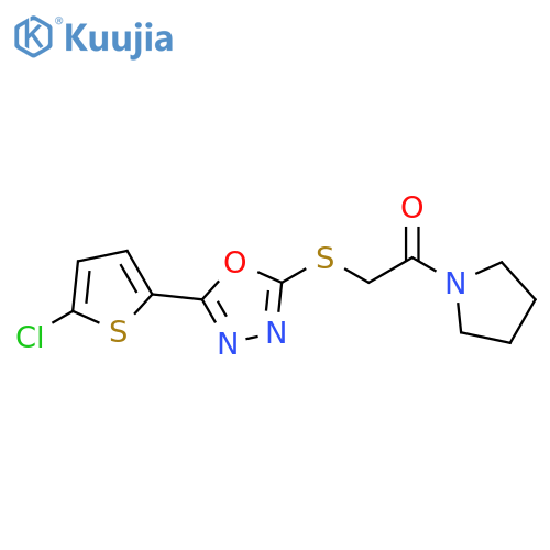 2-{5-(5-chlorothiophen-2-yl)-1,3,4-oxadiazol-2-ylsulfanyl}-1-(pyrrolidin-1-yl)ethan-1-one structure
