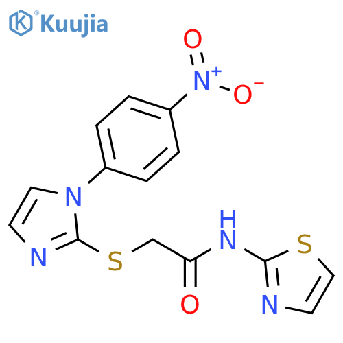 2-{1-(4-nitrophenyl)-1H-imidazol-2-ylsulfanyl}-N-(1,3-thiazol-2-yl)acetamide structure