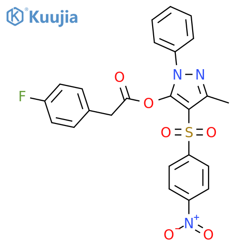 3-methyl-4-(4-nitrobenzenesulfonyl)-1-phenyl-1H-pyrazol-5-yl 2-(4-fluorophenyl)acetate structure