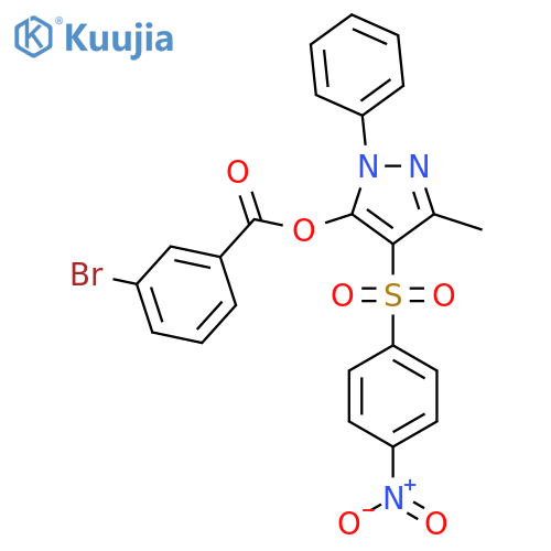 3-methyl-4-(4-nitrobenzenesulfonyl)-1-phenyl-1H-pyrazol-5-yl 3-bromobenzoate structure