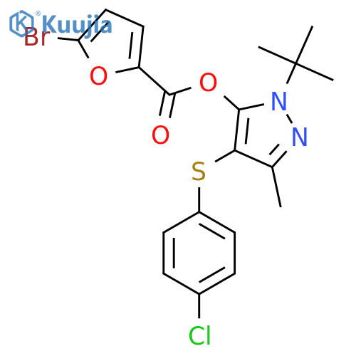 1-tert-butyl-4-(4-chlorophenyl)sulfanyl-3-methyl-1H-pyrazol-5-yl 5-bromofuran-2-carboxylate structure