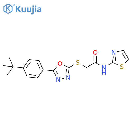2-{5-(4-tert-butylphenyl)-1,3,4-oxadiazol-2-ylsulfanyl}-N-(1,3-thiazol-2-yl)acetamide structure