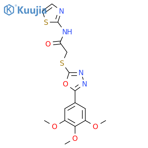N-(1,3-thiazol-2-yl)-2-{5-(3,4,5-trimethoxyphenyl)-1,3,4-oxadiazol-2-ylsulfanyl}acetamide structure