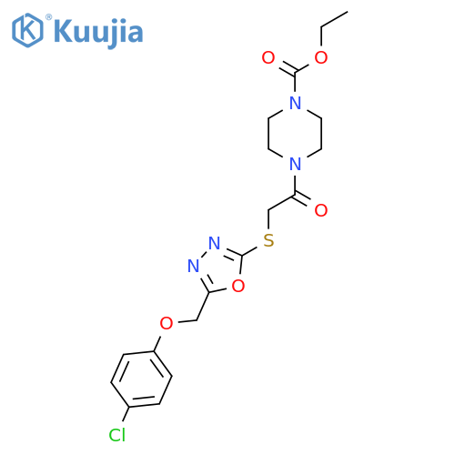 ethyl 4-2-({5-(4-chlorophenoxy)methyl-1,3,4-oxadiazol-2-yl}sulfanyl)acetylpiperazine-1-carboxylate structure