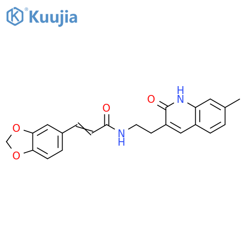 (2Z)-3-(2H-1,3-benzodioxol-5-yl)-N-2-(7-methyl-2-oxo-1,2-dihydroquinolin-3-yl)ethylprop-2-enamide structure