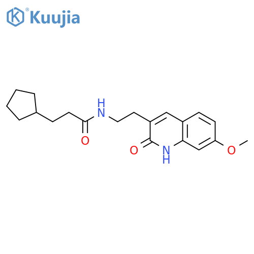 3-cyclopentyl-N-2-(7-methoxy-2-oxo-1,2-dihydroquinolin-3-yl)ethylpropanamide structure