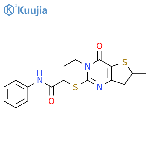 2-({3-ethyl-6-methyl-4-oxo-3H,4H,6H,7H-thieno3,2-dpyrimidin-2-yl}sulfanyl)-N-phenylacetamide structure