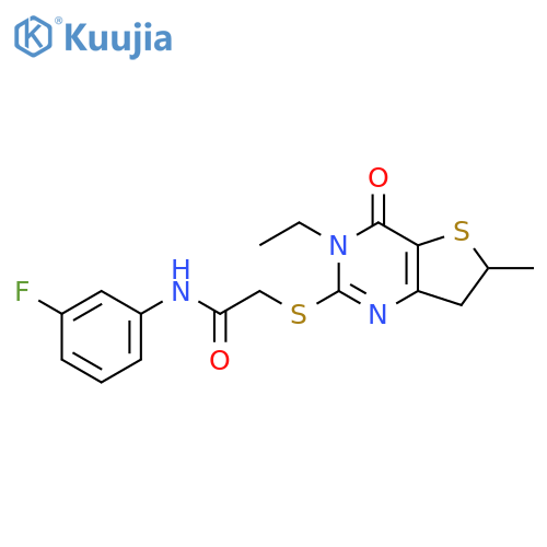 2-({3-ethyl-6-methyl-4-oxo-3H,4H,6H,7H-thieno3,2-dpyrimidin-2-yl}sulfanyl)-N-(3-fluorophenyl)acetamide structure
