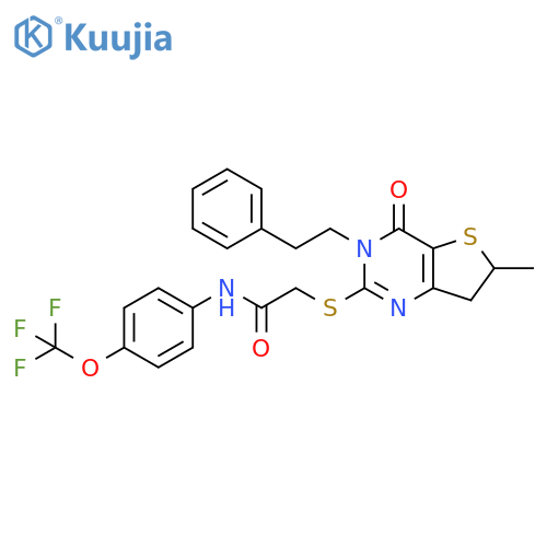 2-{6-methyl-4-oxo-3-(2-phenylethyl)-3H,4H,6H,7H-thieno3,2-dpyrimidin-2-ylsulfanyl}-N-4-(trifluoromethoxy)phenylacetamide structure