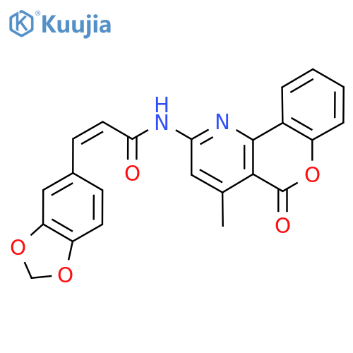 (2Z)-3-(2H-1,3-benzodioxol-5-yl)-N-{4-methyl-5-oxo-5H-chromeno4,3-bpyridin-2-yl}prop-2-enamide structure