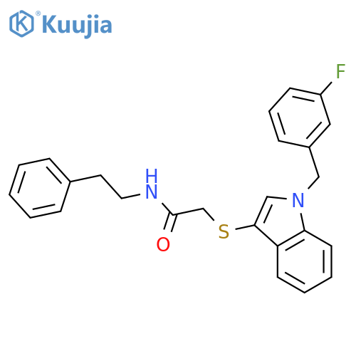 2-({1-(3-fluorophenyl)methyl-1H-indol-3-yl}sulfanyl)-N-(2-phenylethyl)acetamide structure