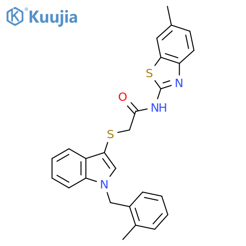 N-(6-methyl-1,3-benzothiazol-2-yl)-2-({1-(2-methylphenyl)methyl-1H-indol-3-yl}sulfanyl)acetamide structure