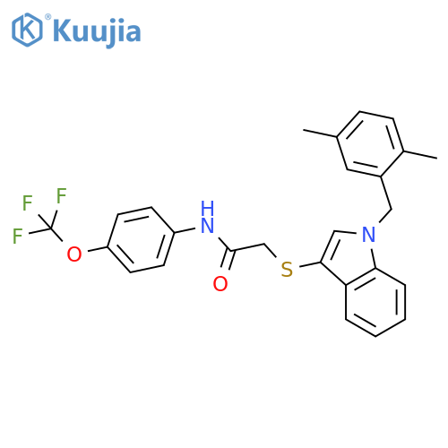 2-({1-(2,5-dimethylphenyl)methyl-1H-indol-3-yl}sulfanyl)-N-4-(trifluoromethoxy)phenylacetamide structure