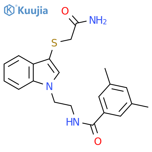 N-(2-{3-(carbamoylmethyl)sulfanyl-1H-indol-1-yl}ethyl)-3,5-dimethylbenzamide structure