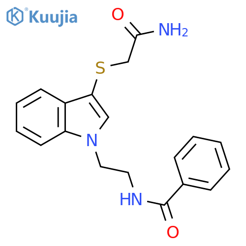 N-(2-{3-(carbamoylmethyl)sulfanyl-1H-indol-1-yl}ethyl)benzamide structure