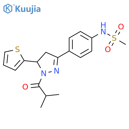 N-{4-1-(2-methylpropanoyl)-5-(thiophen-2-yl)-4,5-dihydro-1H-pyrazol-3-ylphenyl}methanesulfonamide structure