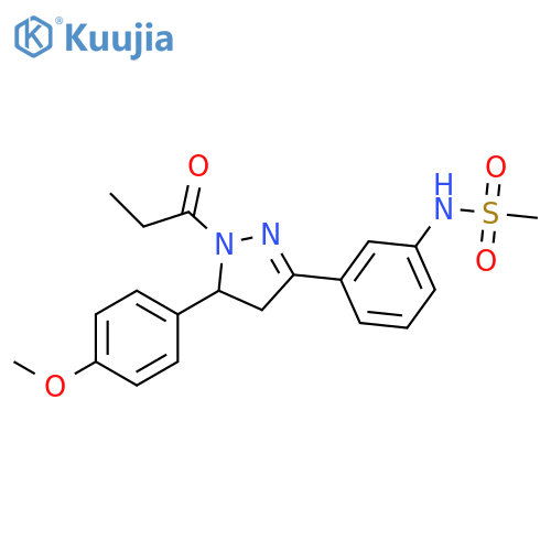 N-{3-5-(4-methoxyphenyl)-1-propanoyl-4,5-dihydro-1H-pyrazol-3-ylphenyl}methanesulfonamide structure