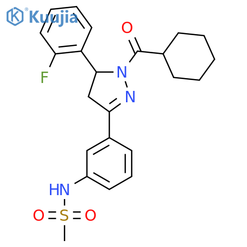 N-{3-1-cyclohexanecarbonyl-5-(2-fluorophenyl)-4,5-dihydro-1H-pyrazol-3-ylphenyl}methanesulfonamide structure