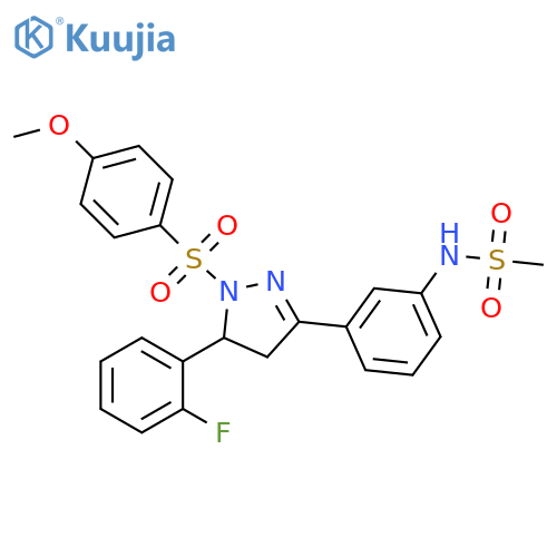 N-{3-5-(2-fluorophenyl)-1-(4-methoxybenzenesulfonyl)-4,5-dihydro-1H-pyrazol-3-ylphenyl}methanesulfonamide structure