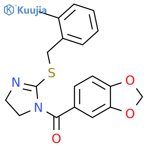1-(2H-1,3-benzodioxole-5-carbonyl)-2-{(2-methylphenyl)methylsulfanyl}-4,5-dihydro-1H-imidazole structure