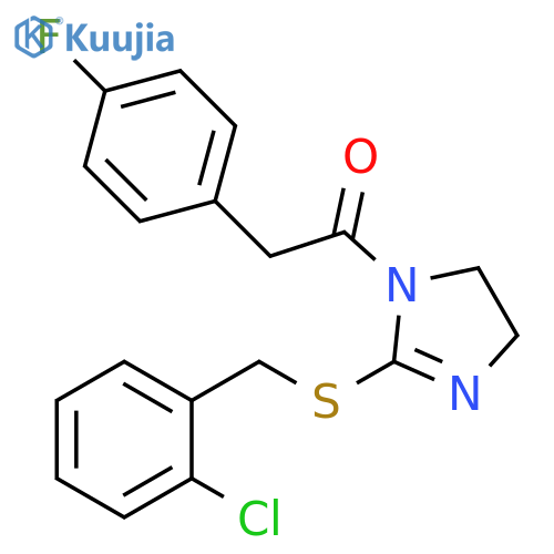 1-(2-{(2-chlorophenyl)methylsulfanyl}-4,5-dihydro-1H-imidazol-1-yl)-2-(4-fluorophenyl)ethan-1-one structure