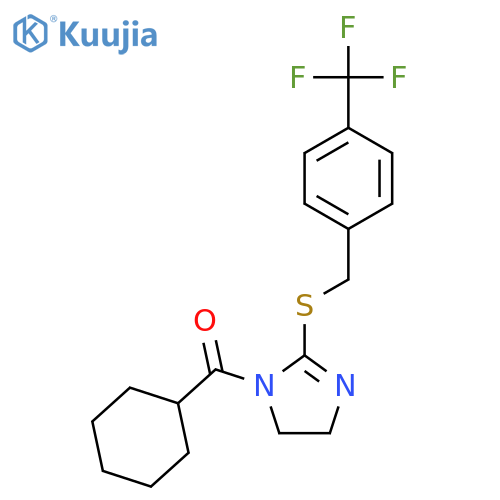1-cyclohexanecarbonyl-2-({4-(trifluoromethyl)phenylmethyl}sulfanyl)-4,5-dihydro-1H-imidazole structure