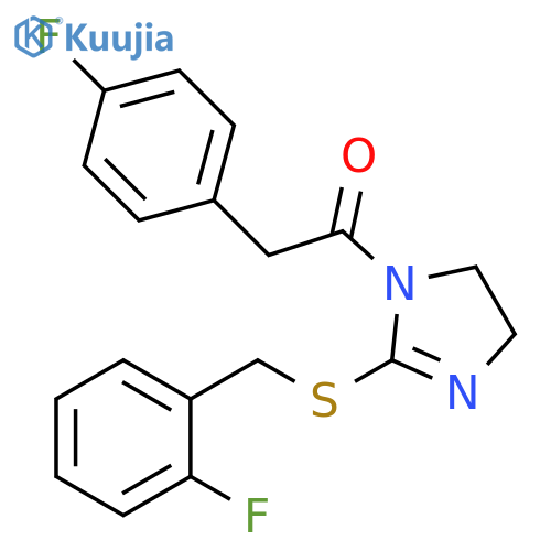 2-(4-fluorophenyl)-1-(2-{(2-fluorophenyl)methylsulfanyl}-4,5-dihydro-1H-imidazol-1-yl)ethan-1-one structure