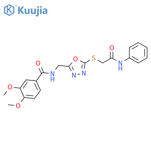 3,4-dimethoxy-N-(5-{(phenylcarbamoyl)methylsulfanyl}-1,3,4-oxadiazol-2-yl)methylbenzamide structure
