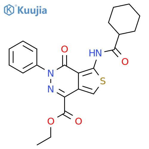 ethyl 5-cyclohexaneamido-4-oxo-3-phenyl-3H,4H-thieno3,4-dpyridazine-1-carboxylate structure