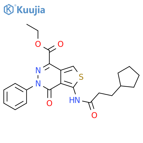 ethyl 5-(3-cyclopentylpropanamido)-4-oxo-3-phenyl-3H,4H-thieno3,4-dpyridazine-1-carboxylate structure