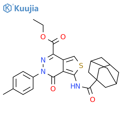 ethyl 5-(adamantane-1-amido)-3-(4-methylphenyl)-4-oxo-3H,4H-thieno3,4-dpyridazine-1-carboxylate structure