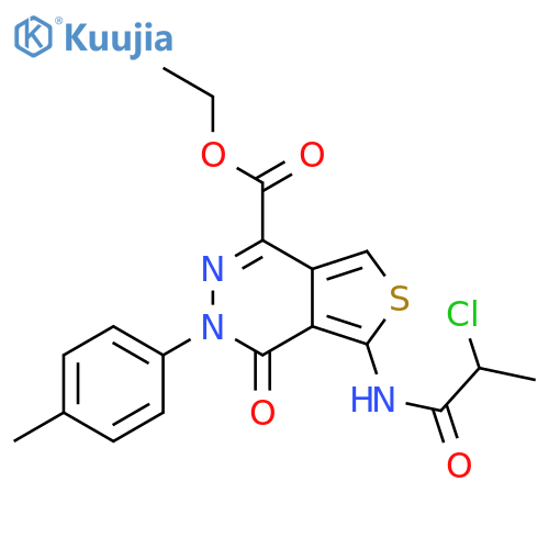 ethyl 5-(2-chloropropanamido)-3-(4-methylphenyl)-4-oxo-3H,4H-thieno3,4-dpyridazine-1-carboxylate structure