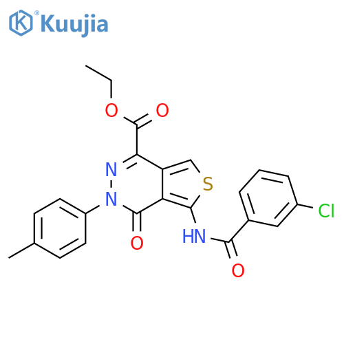 ethyl 5-(3-chlorobenzamido)-3-(4-methylphenyl)-4-oxo-3H,4H-thieno3,4-dpyridazine-1-carboxylate structure