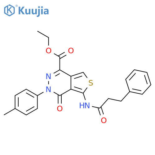 ethyl 3-(4-methylphenyl)-4-oxo-5-(3-phenylpropanamido)-3H,4H-thieno3,4-dpyridazine-1-carboxylate structure