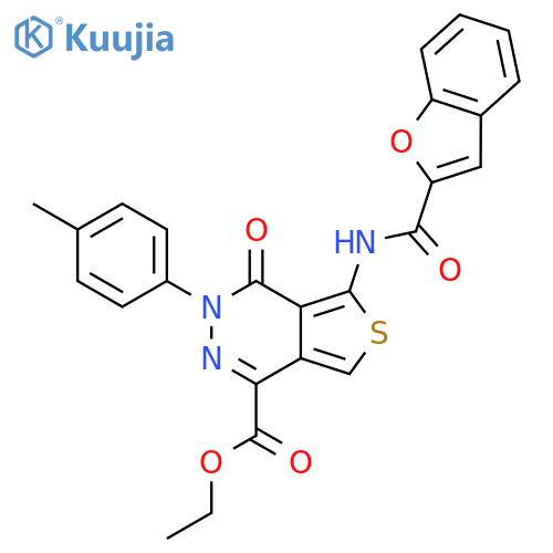 ethyl 5-(1-benzofuran-2-amido)-3-(4-methylphenyl)-4-oxo-3H,4H-thieno3,4-dpyridazine-1-carboxylate structure
