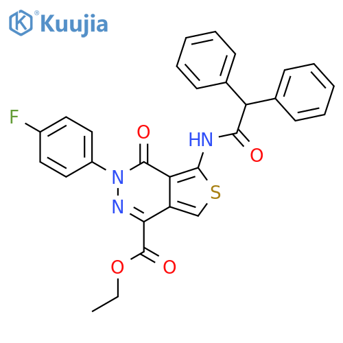 ethyl 5-(2,2-diphenylacetamido)-3-(4-fluorophenyl)-4-oxo-3H,4H-thieno3,4-dpyridazine-1-carboxylate structure