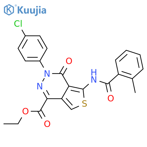 ethyl 3-(4-chlorophenyl)-5-(2-methylbenzamido)-4-oxo-3H,4H-thieno3,4-dpyridazine-1-carboxylate structure