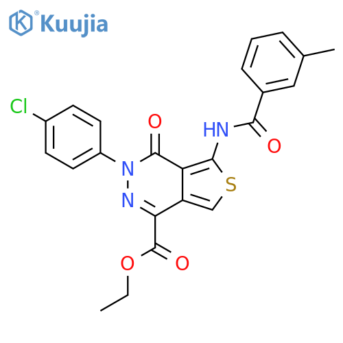 ethyl 3-(4-chlorophenyl)-5-(3-methylbenzamido)-4-oxo-3H,4H-thieno3,4-dpyridazine-1-carboxylate structure