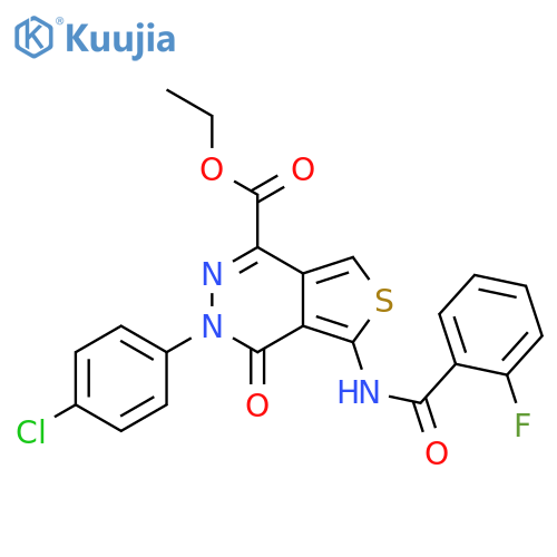 ethyl 3-(4-chlorophenyl)-5-(2-fluorobenzamido)-4-oxo-3H,4H-thieno3,4-dpyridazine-1-carboxylate structure
