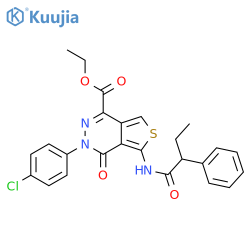 ethyl 3-(4-chlorophenyl)-4-oxo-5-(2-phenylbutanamido)-3H,4H-thieno3,4-dpyridazine-1-carboxylate structure