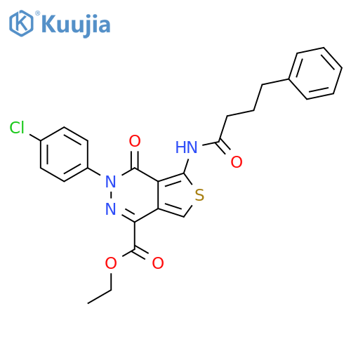 ethyl 3-(4-chlorophenyl)-4-oxo-5-(4-phenylbutanamido)-3H,4H-thieno3,4-dpyridazine-1-carboxylate structure